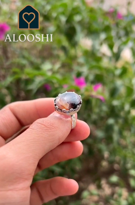 خاتم عقيق فضة نسائي - HKR-R0012