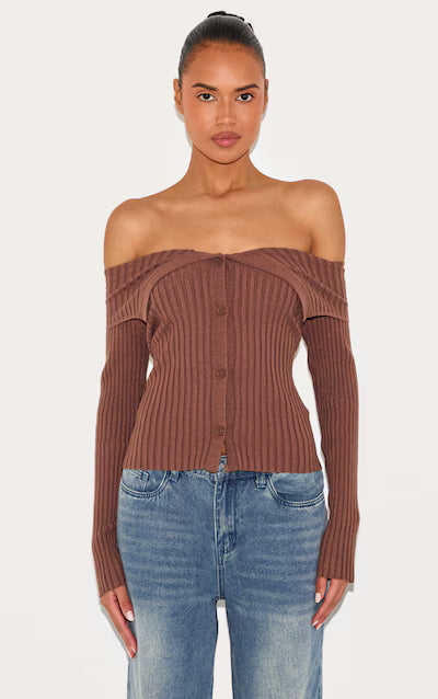 Black Rib Knit Fold Over Button Up Top HKr-0030