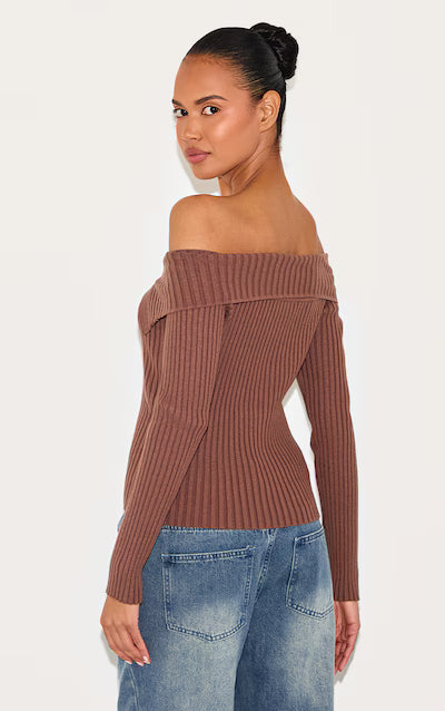 Black Rib Knit Fold Over Button Up Top HKr-0030