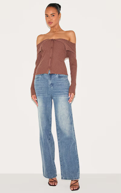 Black Rib Knit Fold Over Button Up Top HKr-0030