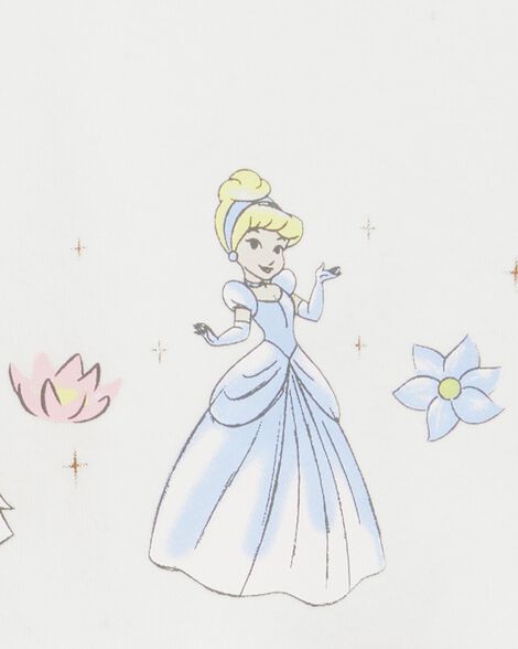 طقم تيشيرت وتنورة توتو بطبعة أميرات ديزني للبنات - أبيض/وردي HKr-K0041