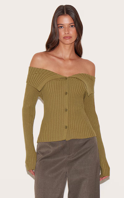 Black Rib Knit Fold Over Button Up Top HKr-0030