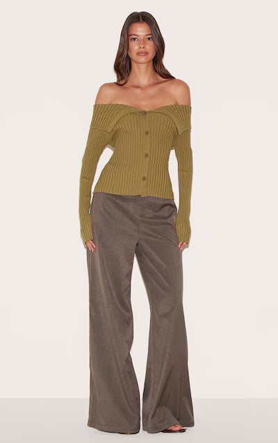 Black Rib Knit Fold Over Button Up Top HKr-0030