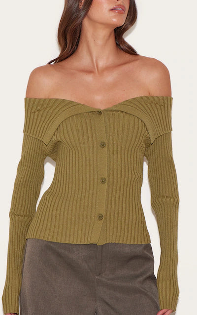 Black Rib Knit Fold Over Button Up Top HKr-0030