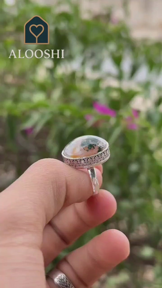 خاتم عقيق فضة نسائي - HKR-R0007