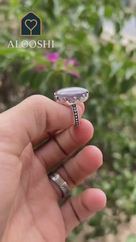 خاتم عقيق فضة نسائي - HKR-R0013