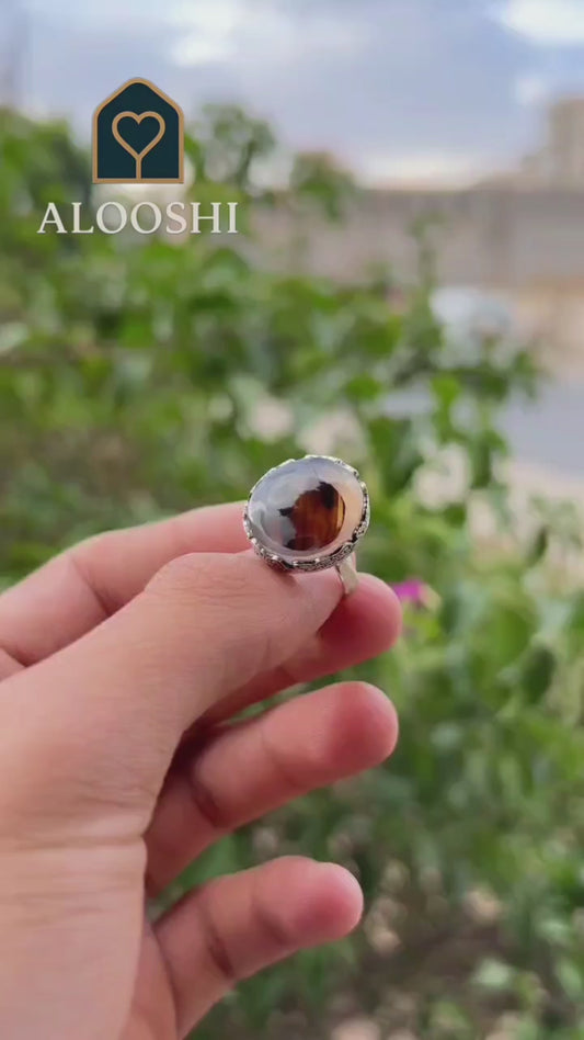 خاتم عقيق فضة نسائي - HKR-R0001