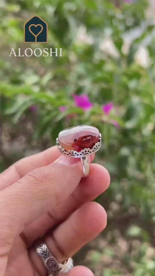 خاتم عقيق فضة نسائي - HKR-R0009