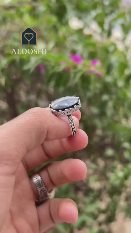 خاتم عقيق فضة نسائي - HKR-R0011