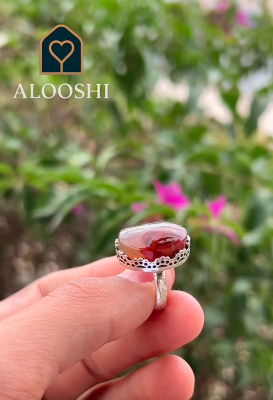 خاتم عقيق فضة نسائي - HKR-R0009