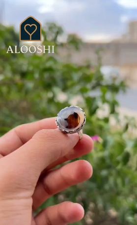 خاتم عقيق فضة نسائي - HKR-R0001