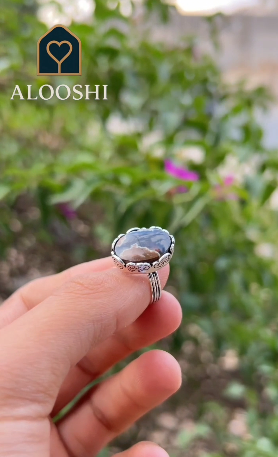 خاتم عقيق فضة نسائي - HKR-R0004 