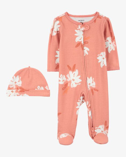 Baby 2-Piece Floral Sleep & Play Pajamas & Cap Set HKr-K0024