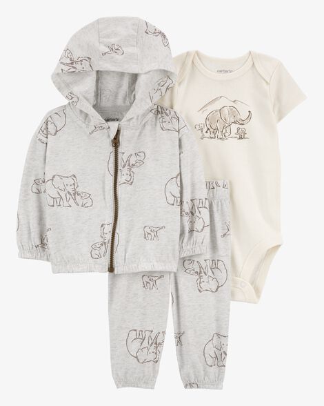 Baby 3-Piece Elephant Little Jacket Set -Grey/Ivory HKR-K0051