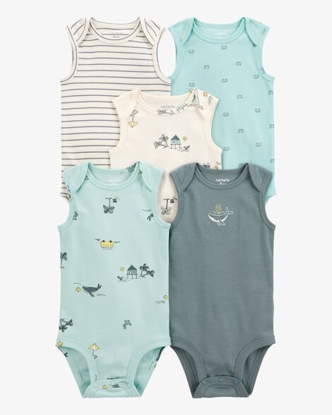 طقم ملابس داخلية بدون أكمام بطبعة محيطية للأولاد الصغار (5 قطع) HKr-K0009