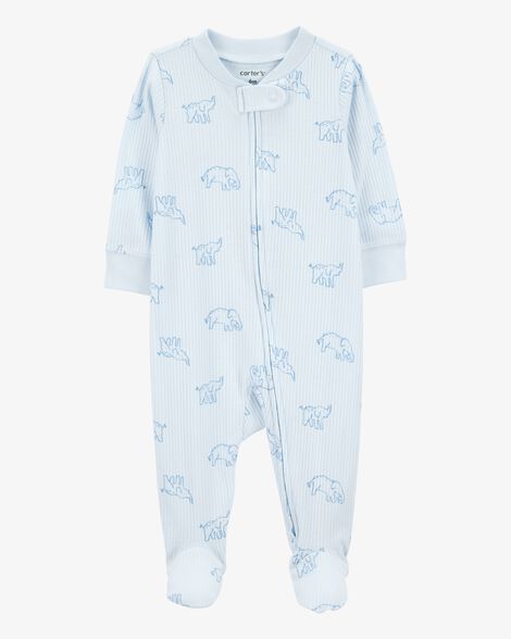 Baby Elephant Print 2-Way Zip Sleep & Play Pajamas - Blue HKr-K0020