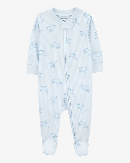 Baby Elephant Print 2-Way Zip Sleep & Play Pajamas - Blue HKr-K0020