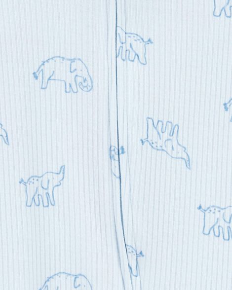 Baby Elephant Print 2-Way Zip Sleep & Play Pajamas - Blue HKr-K0020