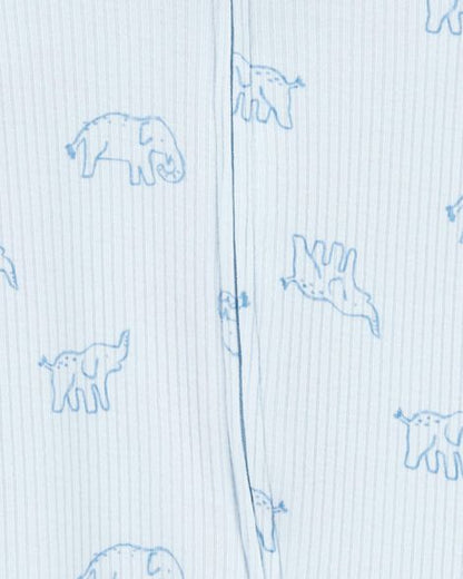 Baby Elephant Print 2-Way Zip Sleep & Play Pajamas - Blue HKr-K0020