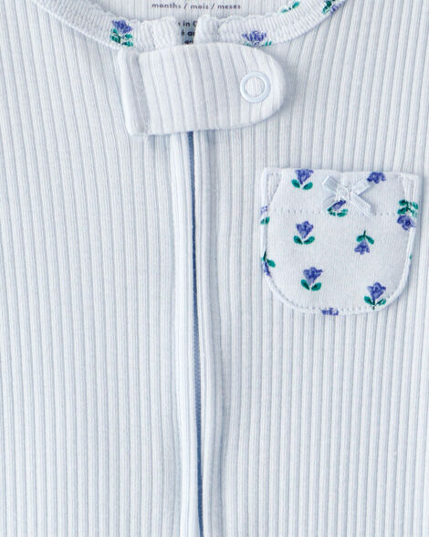 Baby Floral 2-Way Zip Ribbed Sleep & Play Pajamas HKr-K0018
