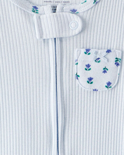 Baby Floral 2-Way Zip Ribbed Sleep & Play Pajamas HKr-K0018