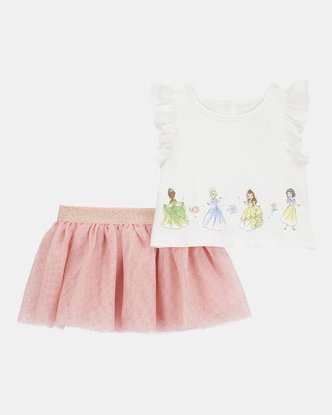 Baby Girl 2-Piece Disney Princesses Tee & Tutu Skirt Set - White/Pink HKr-K0041