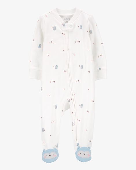 بيجامات نوم وترفيه قطنية بسحاب ثنائي الاتجاه على شكل بومة للبنات HKr-K0021 