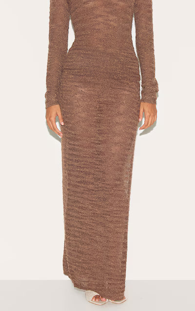 Chocolate Sheer Bobble Crochet Side Split Maxi Skirt HKr-0040