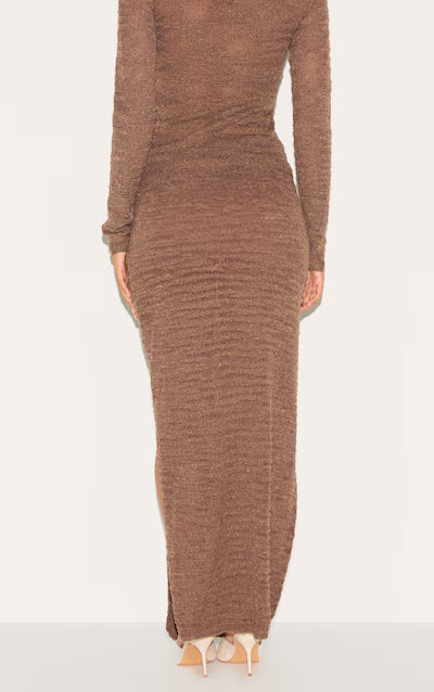Chocolate Sheer Bobble Crochet Side Split Maxi Skirt HKr-0040