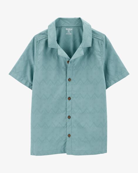 قميص أطفال بأكمام قصيرة وأزرار وطبعة شيفرون - أزرق مخضر HKr-K0039