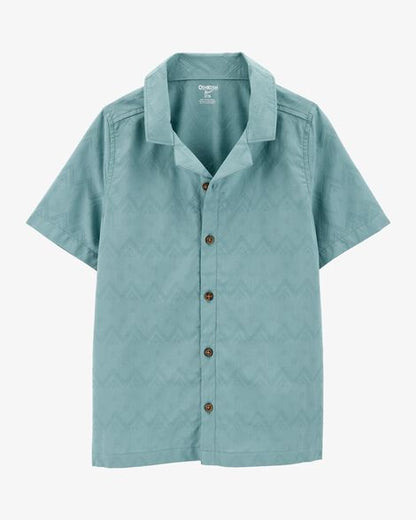 قميص أطفال بأكمام قصيرة وأزرار وطبعة شيفرون - أزرق مخضر HKr-K0039