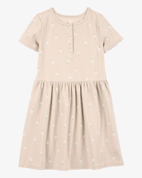 فستان أطفال بأكمام قصيرة مزهر - زهري HKr-K0035