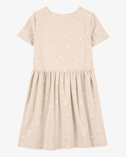 فستان أطفال بأكمام قصيرة مزهر - زهري HKr-K0035