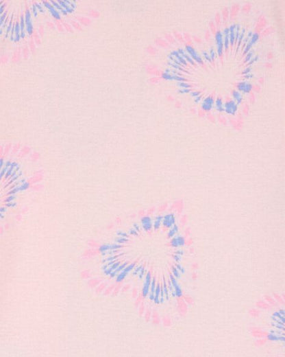 بيجامات قطنية ١٠٠٪؜ بنقشة قلوب مصبوغة بالربط للبنات الصغار - وردي HKr-K0034