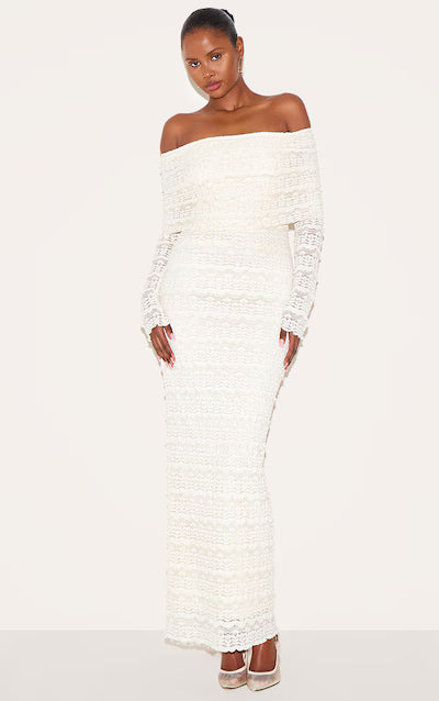 فستان ماكسي أبيض بنقشة باردو HKr-0008